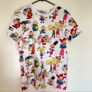 Nickelodeon T-Shirt 90s All Over Print Rugrats Hey Arnold Ren & Stimpy Cartoons